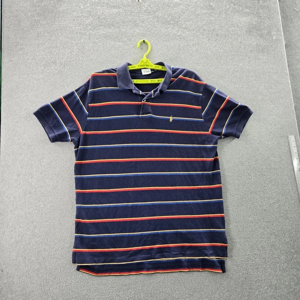 Polo‎ By Ralph Lauren Men Polo XL Navy Pony Embroidery Striped Button Logo Short
